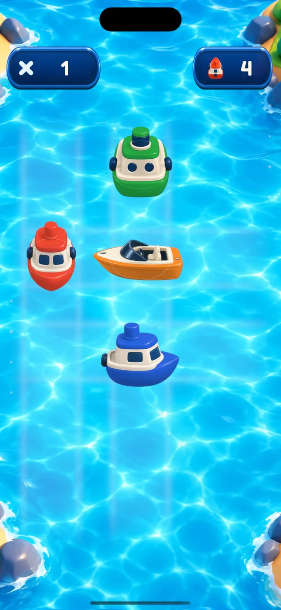 Actual Lake gameplay, with boats to clear from the water